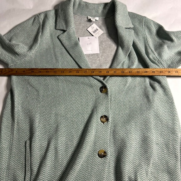 J Jill Womens Knit Blazer Cardigan Jacket Light Green Herringbone Button Front L - Picture 5 of 7